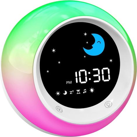Réveil pour enfants, entraîneur de sommeil avec 9 veilleuses, machine à sons, snooze et minuteur, réveil numérique pour garçons et filles