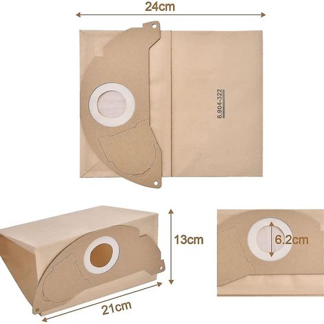 15 sacs pour aspirateur Karcher WD2 MV2 6.904-322.0 WD 2.200 WD2250 A2004 A2054 A2099 (aspirateur eau et poussière) - Filtres en papier de rechange, B (1/4)