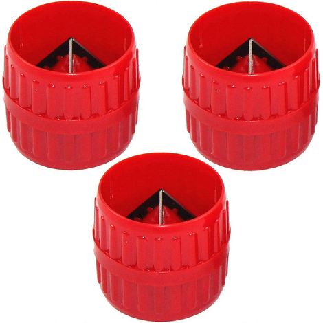 Raccords d'alésoirs internes et externes rouges en 3 pièces, raccords d'alésoirs d'ébavurage, outils de chanfreinage compatibles avec les tuyaux en PVC, PPR, cuivre, laiton et aluminium. (1/5)