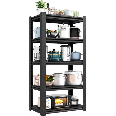 Étagère de stockage lourde H183cm 5 niveaux - étagère métallique de stockage capacité de charge 650kg, réglable, industrie et garage, étagère de stockage stable, Noir, H183cm  l90cm  P40cm