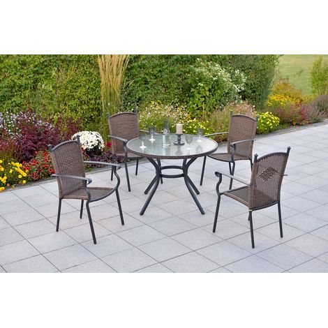 Roma Set 5tlg Schoko 4 Sessel Tisch Ø 100cm Alu/Kunststoff