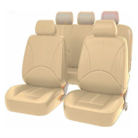 Housse de siege auto en cuir artificiel universel en cuir PU, Ensemble 9 pièces beige (1/4)