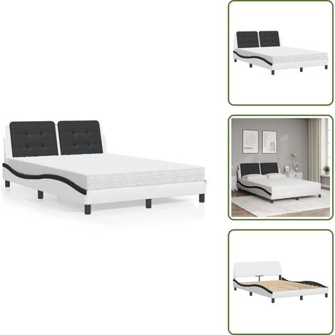 Lit avec matelas blanc et noir 140x200 cm similicuir - Lit Double - Lit Plateforme - Matelas Inclus - Literie - Meuble Design (1/5)