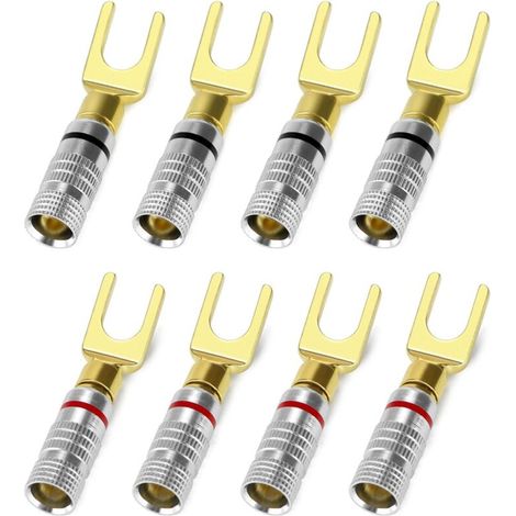 Lot de 8 fiches banane + fourche 45°, connecteurs pour câble d’enceinte, audio stéréo (1/5)