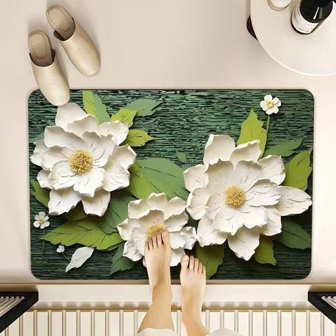 Diatomeen-Badematte – Saugfähig, rutschfest und flecken- sowie verschleißfest – Elegantes Blumenmuster (40 x 60 cm) – Für den Eingangsbereich des Badezimmers-lsw