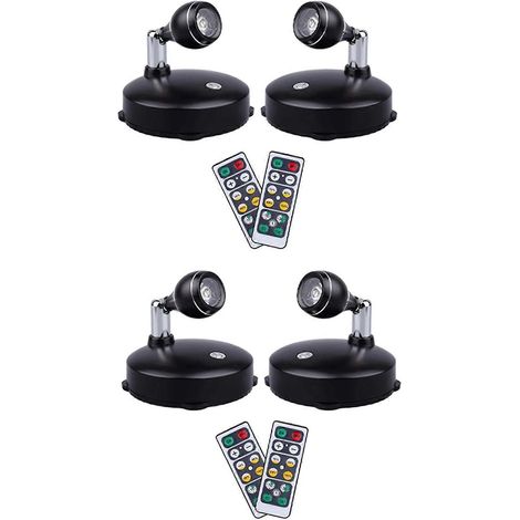 Spots sans fil d'intérieur éclairage d'accentuation à piles pour tableaux applique murale LED avec télécommande (lot de 4 B) - Noir et argent (1/5)