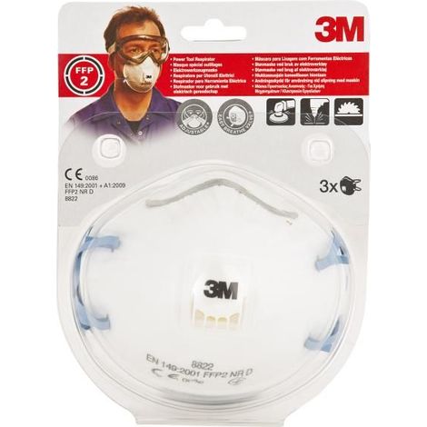 3M 8822 Lot de 3 Masques respiratoires filtrant coque avec soupape contre particules irritantes (1/4)