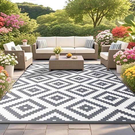 Tapis d’extérieur pour terrasses imperméable 120x180 cm, Grand Tapis de Jardin réversible, Pliable pour terrasse Jardin Balcon Camping (1/5)