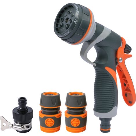 Filiyano-Buse de pistolet d'arrosage pour jardin, 8 positions réglables avec 4 interfaces. Pratique, rapide, économique en eau et respectueuse de (1/5)