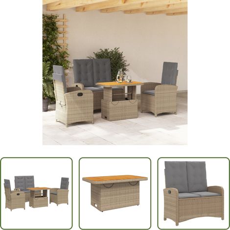 Chaise de jardin - Ensemble à manger de jardin coussins 4 pcs beige résine tressée (1/5)
