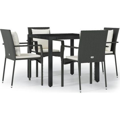 Maison Exclusive - 5-tlg. Garten-Essgruppe mit Kissen Schwarz Pol