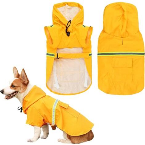 QORVA-Imperméable avec Bandes Réfléchissantes pour Chien Respirante Veste de Pluie pour Chien avec Réglable Capuchon Ultraléger Poncho de Pluie pour Grand Moyen Chiens (S)
