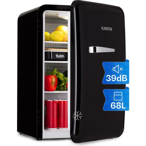 Klarstein Audrey Retro Mini Fridge for Bedrooms - Food, Drinks, Skincare & Beer Fridge Cooler, Manual Defrost, Vintage Design, Quiet & Small Fridge For Home, Office, Caravans, Camping, 0-10°C, 70L