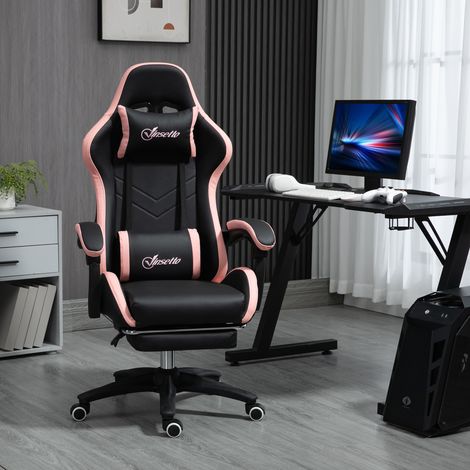 Chaise gaming fauteuil gaming ergonomique avec dossier inclinable à 135° et soutien lombaire. 65 x 65 x 121-129 cm rose