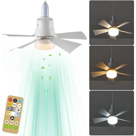 Ventilateur de plafond à base E27, avec télécommande, 3 vitesses de ventilateur,40x40x17CM(blanc) 30W,Éclairage 3 tons (1/4)
