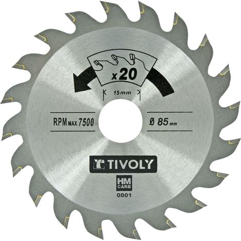 Tivoly • Lame pour Mini-Scie Circulaire - Ø 85mm x 1,3mm - Coupe Rapide et Propre - Denture Alternée (ATB) 20 Dents - Pour la Découpe du Bois, du Mélaminé, du Plastique (1/2)
