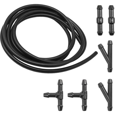 Kit tubo tergicristallo da 2 m, tubo per liquido lavavetri con 6 connettori flessibili (tipo YIT), tubo tergicristallo per lavatrice, nero