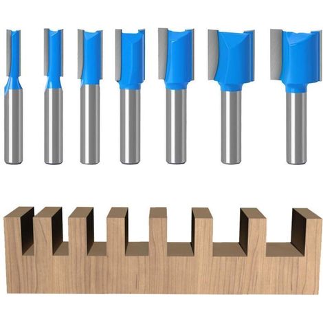 7 Pièces Fraise Defonceuse a Bois à Tige 8mm Set, Fraises Droite pour Défonceuses, Fraise a Rainurer à Double Tranchant, Fraise à Copier, pour le Travail du Bois (7) (1/5)
