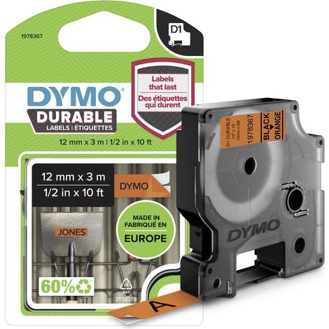 Cassetta nastro DYMO D1 1978367 Vinile Colore Nastro: Arancione Colore carattere:Nero 12 mm 3 m (1/5)