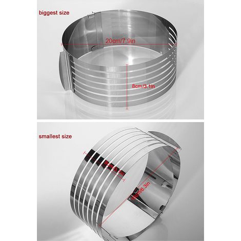 Bague à gâteau réglable en acier inoxydable 16-20cm, kit coupe-gâteau télescopique, moule à mousse, outil de pâtisserie DIY pour découpage. (1/5)