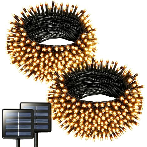 Set aus 2 x 7 m (23 Fuß) langen Solar-Halloween-Lichterketten mit 50 LEDs, 8 Beleuchtungsmodi, wasserdicht und warmweiß, für Garten-, Einfahrts-, Zaun- und Partydekorationen. (1/5)