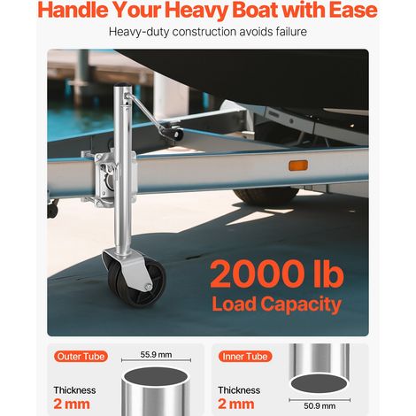 Cric de Remorque à Roue Capacité Charge 907 kg Roue Jockey pour Remorque de Bateaux Camping-cars Utilitaires, avec Double Roue en P… (1/5)