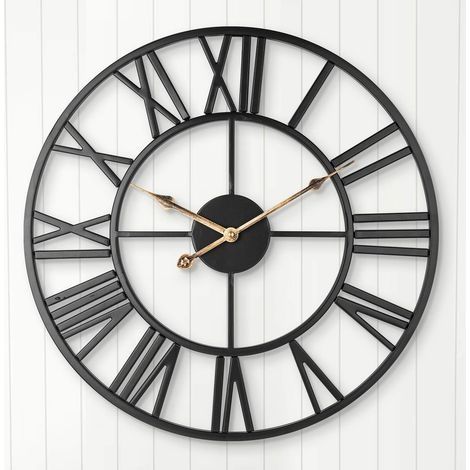 Horloge murale silencieuse en fer forgé – Design vintage européen – Résistante à la rouille – 40 cm pour cuisine et salon – (1/5)