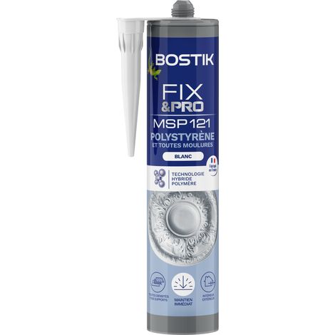 Bostik FIXPRO – Mastic Colle Polystyrène et Toutes Moulures MSP 121 – Intérieur/Extérieur – Tous Supports – Mastic Hybride Polymère – Couleur : Blanc – 1 Cartouche 290 ml (1/5)