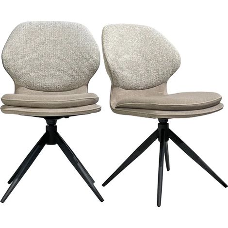 Lot 2 chaises pivotantes 360° tissu chiné et Mohair doux beige – MELY