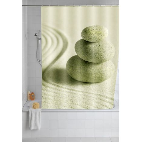 WENKO Duschvorhang Sand & Stone, Textil (Polyester), 180 x 200 cm, waschbar, Mehrfarbig, Polyester mehrfarbig