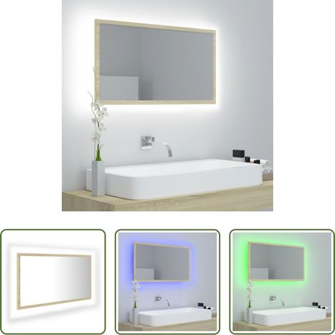 LED-Spiegel - LED-Badspiegel Sonoma-Eiche 80x8,5x37 cm Acryl (1/5)