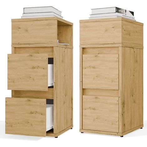 Comodino stretto con 2 cassetti e un ripiano, Rovere Artisan, 27 x 32 x 65 cm (1/5)