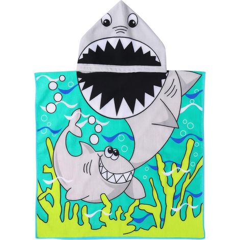 Hai-Strandtücher mit Kapuze für Jungen und Mädchen, niedliche Badetücher mit Kapuze für Kinder (60 x 120 cm)