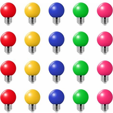 PAIR 20PCS 3W E27 ampoule couleur, ampoule LED couleur unique, 100LM Lampe de Noël 220V partie petite bulle de couleur, 180 ° ampoule LED (4 par couleur) (1/5)