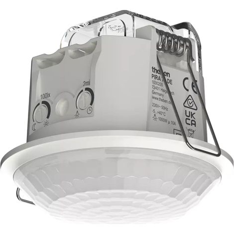Theben 1030200 PIRA T8 DE Bewegungsmelder Präsenzmelder für den Innenbereich, 200 W LED, Erfassungsbereich rund 360°, Ø 8 m, Nachlaufzeit 5 s - 15 min, Deckeneinbau