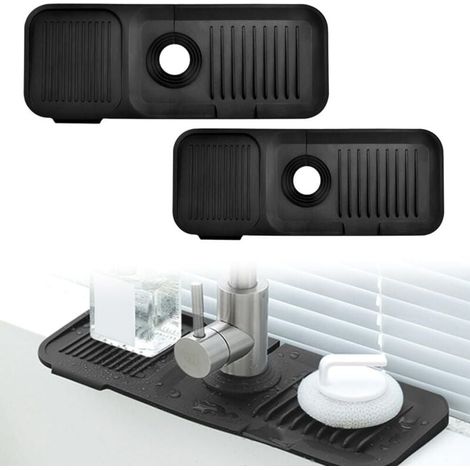 2PCS Tapis de Robinet en Silicone Tapis de Séchage Robinet Tampons de Drainage en Silicone Tapis d'Evier en Silicone Plateau Anti-Gouttes en Silicone Tapis de Robinet en Silicone pour évier 371 (1/4)