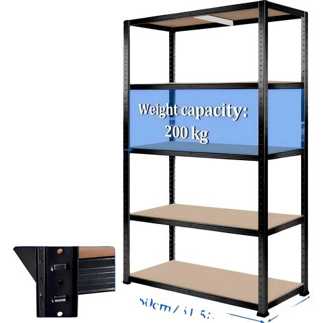 Unité de rangement, robuste, étagères réglables, 1.6m Noir 80x40cm (1/2)