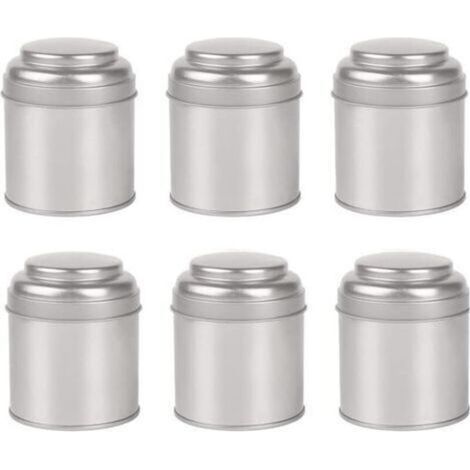 Boîte à Thé 6 Pièces avec Doubles Couvercles Hermétiques, Mini Boîte en Fer Blanc et Petites Boîtes de Cuisine Rondes pour Le Thé (Argent) (1/5)