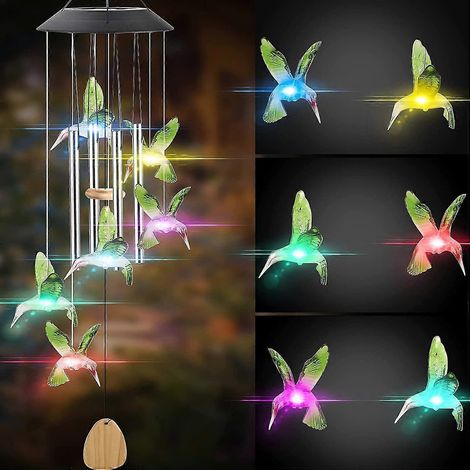 Carillon solaire colibri pour l'extérieur, idéal comme cadeau pour maman, épouse, grand-mère et voisines, ou pour votre terrasse, véranda, jardin ou cour. (1/5)