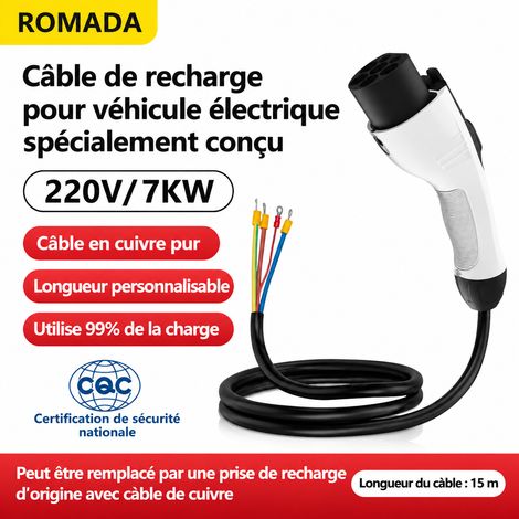 Câble et tête de pistolet 7 kW 32A avec câble 15 mètres pour borne véhicule électrique AC 220V 7 broches – Livraison gratuite