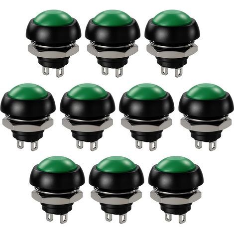10 Pulsanti Momentanei Impermeabili SPST 12mm, On/Off, 3A/3V-5V-9V-12V-24V-230V AC, Mini Pulsante Rotondo Senza Bloccaggio per Clacson Auto, Computer (Verde) (1/5)