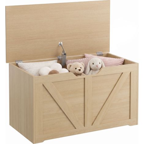 HOMCOM Storage Trunk for Living Room with Safety Hinge, 80cm, Nature Wood (1/5)