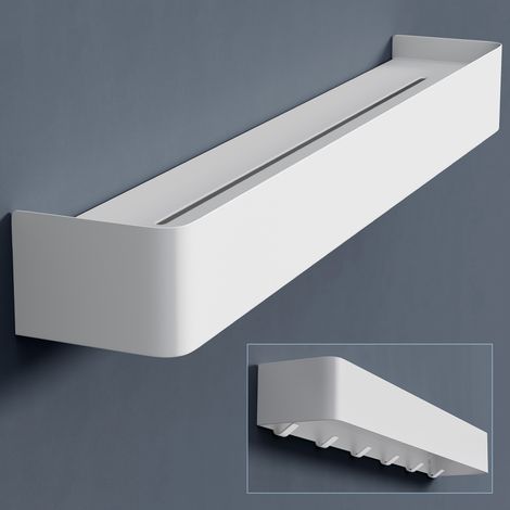 doporro Wandgarderobe mit Ablage, Garderobenleiste 60 cm mit 6 Garderobenhaken, Kleiderhaken Wand ohne Bohren oder mit Bohren Jackenaufhänger für Flur, Bad & Küche, Garderobe Weiß Reglo-05 (1/5)