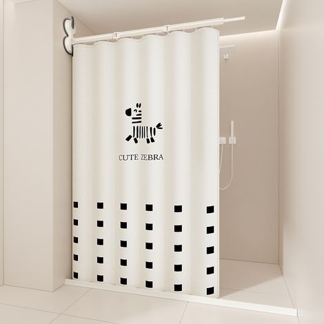 Rideau de douche pliant, étendoir à linge, tringle à rideau pliable, imperméable, lavable à l'eau, (2 plis/tringle + rideau de 180 cm) Modèle A (1/5)