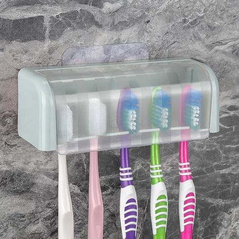 Ulisem Wall-Mounted Toothbrush Holder - 5 Compartments - Adhesive - Blue (1/4)