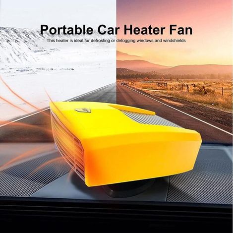 Mini chauffage de dégivrage de voiture 12V, portable, fonction deux en un, chauffe-voiture réglable à 360 degrés, allume-cigare enfichable 180 W, radiateur électrique(jaune) (1/3)