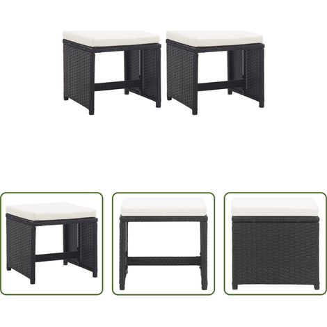 Tabouret en rotin - Tabourets de jardin lot de 2 avec coussins Résine tressée Noir (1/5)