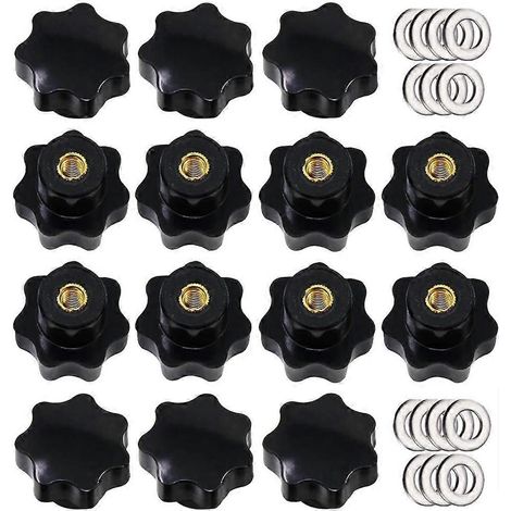 Lot de 14 boutons de serrage moletés M8, poignée étoile, bouton noir avec rondelles (1/5)
