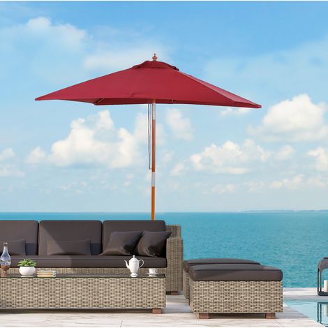 Parasol inclinable 200 x 150 x 235 cm, 3 positions jusqu'à 45°, mât en bois de sapin, rouge vin (1/5)