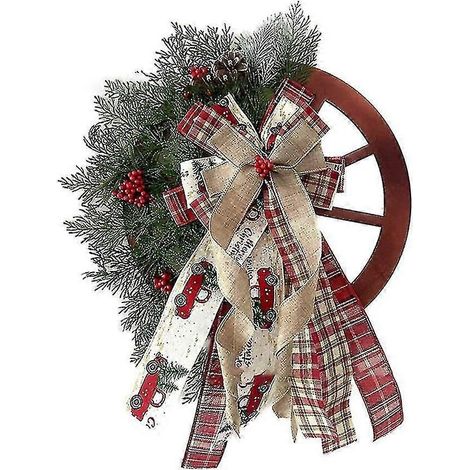 Couronne de Noël hivernale décorative pour porte, style ferme, roue de carrosse, ornement de Noël, couronne de pommes de pin (40 cm) (1/5)